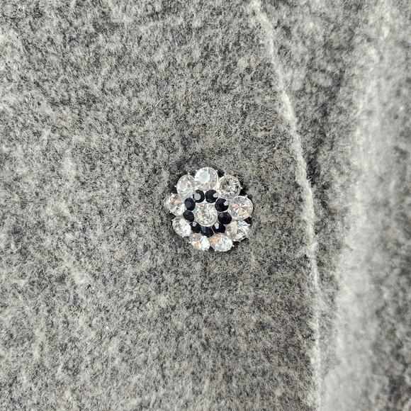 H&M Oversized Fuzzy Cardigan Gray V-Neck Rhinestone Buttons Large Wool Blend - Picture 3 of 9